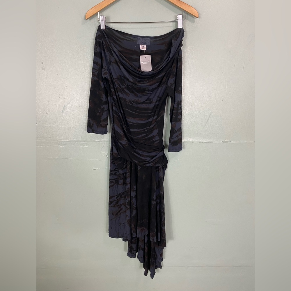 Heyne Bogut Tie Dye Asymmetrical‎ Dress Blue Black Artsy Stretchy Small